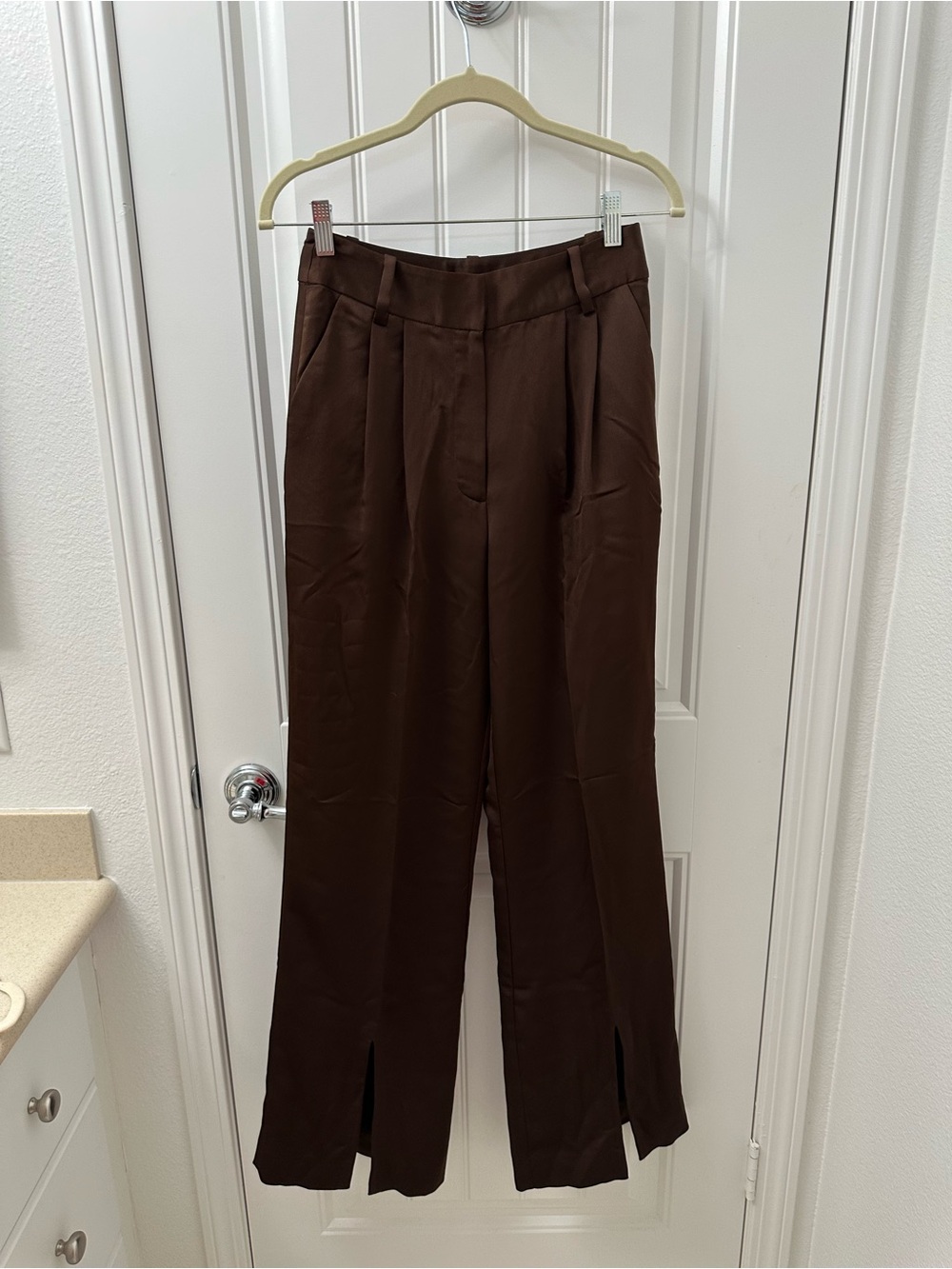 Favorite Daughter Brown Wide-Leg Split-Hem Pants